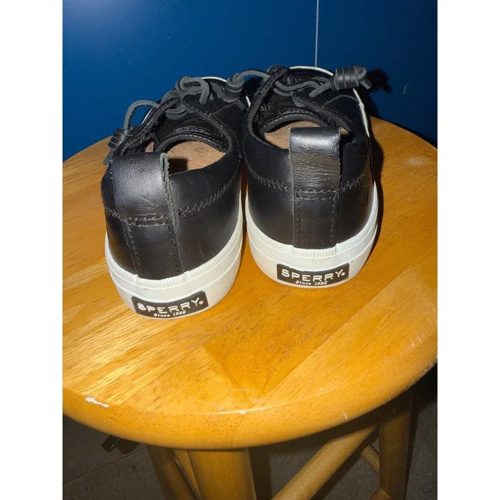 Sperry Crest Vibe Black Leather Low Top Sneakers Womens 6.5 Slip On Shoes